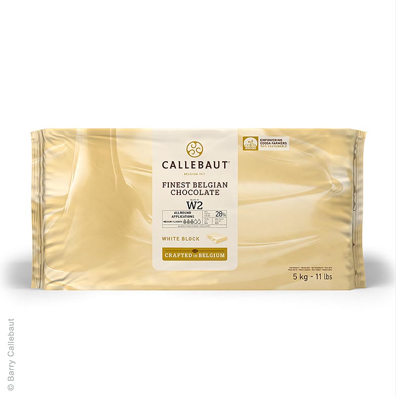 Witte chocolade, blok, 28% cacaoboter, 22% melk, 5 kg