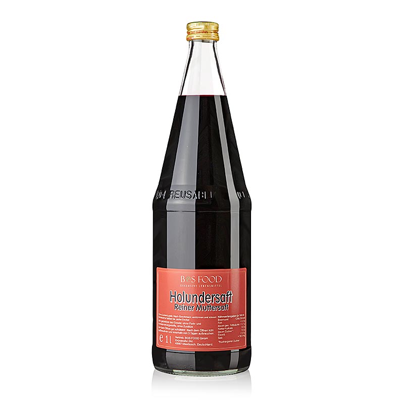 BOS FOOD Vlierbessensap, puur en ongezoet, 1 l