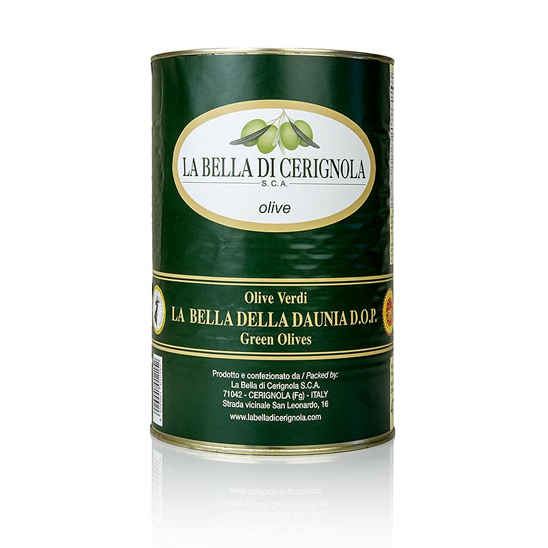 Groene reuzolijven, met pit, "Bella di Cerignola", in pekel, 4,25 kg