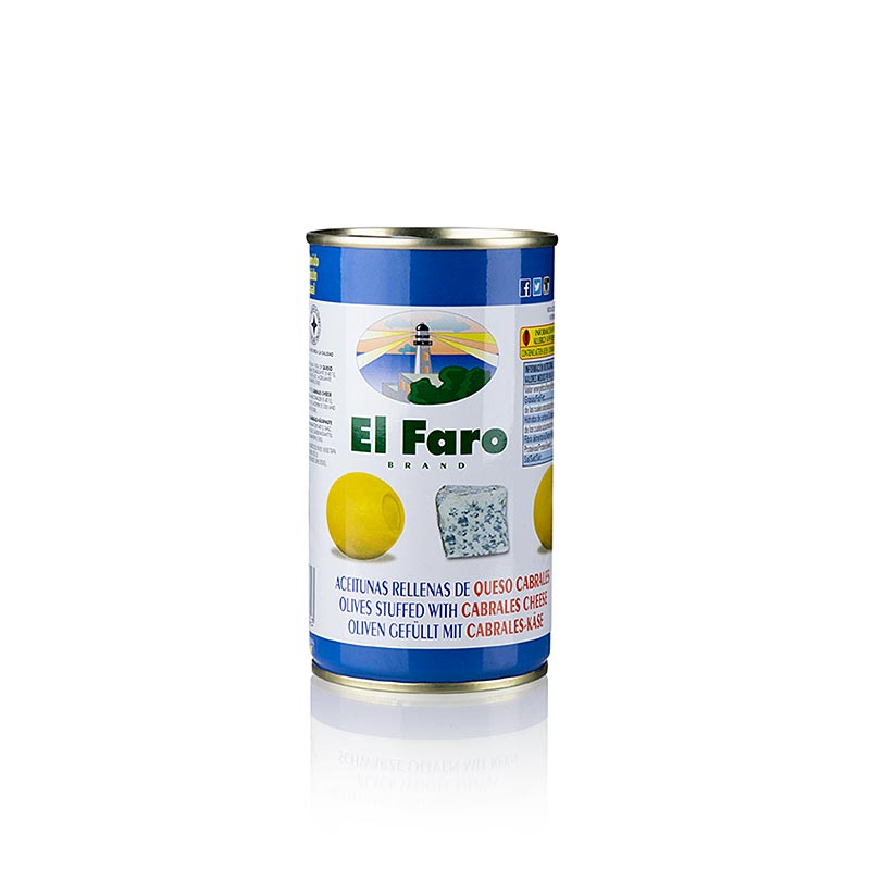Groene olijven, ontpit, met blauwe schimmelkaas, El Faro, 350 g