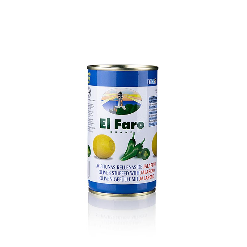 Groene olijven, zonder pit, met jalapeñopeper, El Faro, 350 g