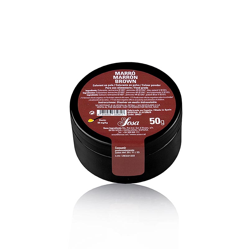 Sosa voedingskleurstof, poeder, kastanjebruin, in water oplosbaar, 50 g