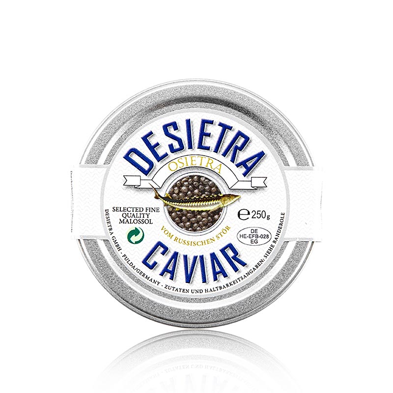 Premium Osietra caviar from Acipenser gueldenstaedtii, sustainably produced in Germany, 250 g
