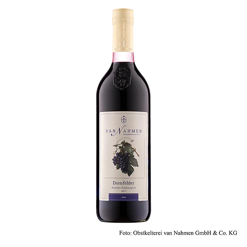 Dornfelder druivensap, rood, 100% direct geperst sap, van Nahmen, BIO, 750 ml