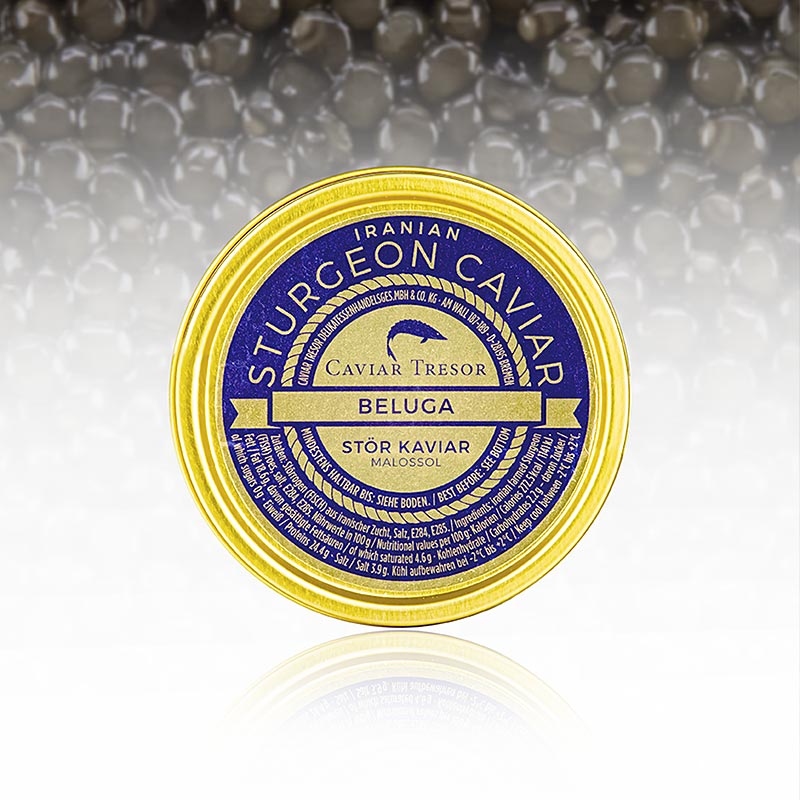 Beluga-kaviaar Malossol van de steur (huso huso), aquacultuur Iran, 125 g