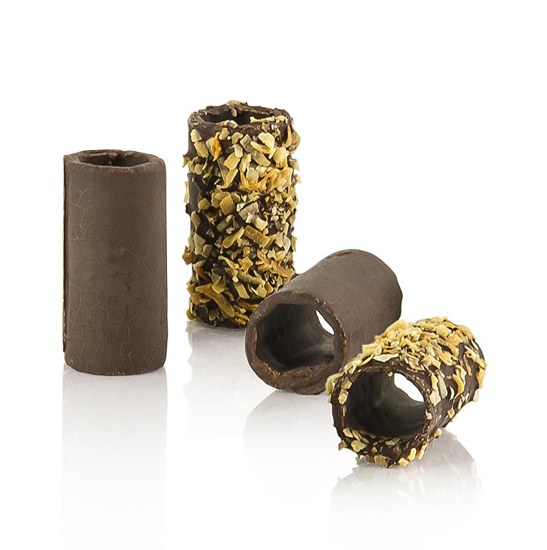 Mini chocolade- en kokoscaneloni, puur, 2 cm Ø, 5 cm lang, Pidy, 935 g, 110 stuks