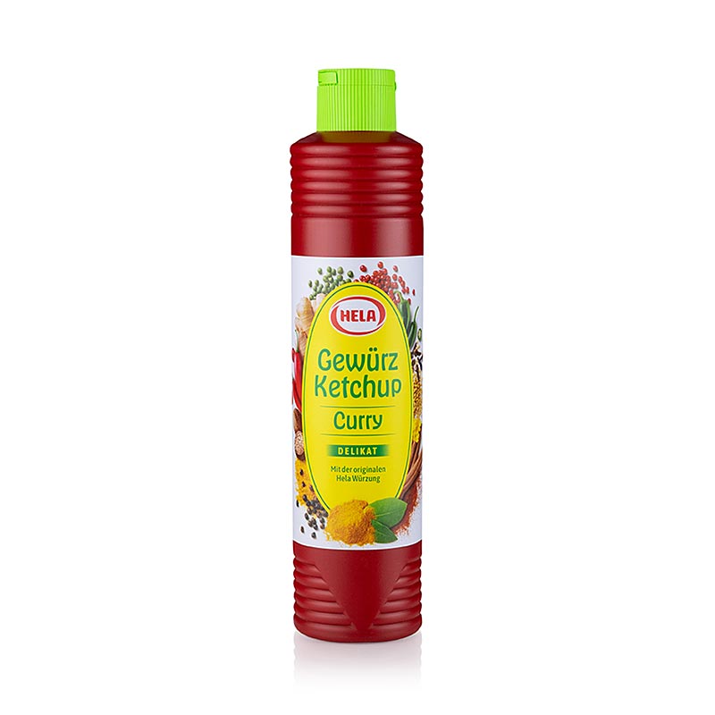 Het product HELA Kerrie kruidenketchup Delikat, 800 ml is een smaakvolle en veelzijdige ketchup gemaakt met kruiden en kerrie, verpakt in een fles van 800 ml