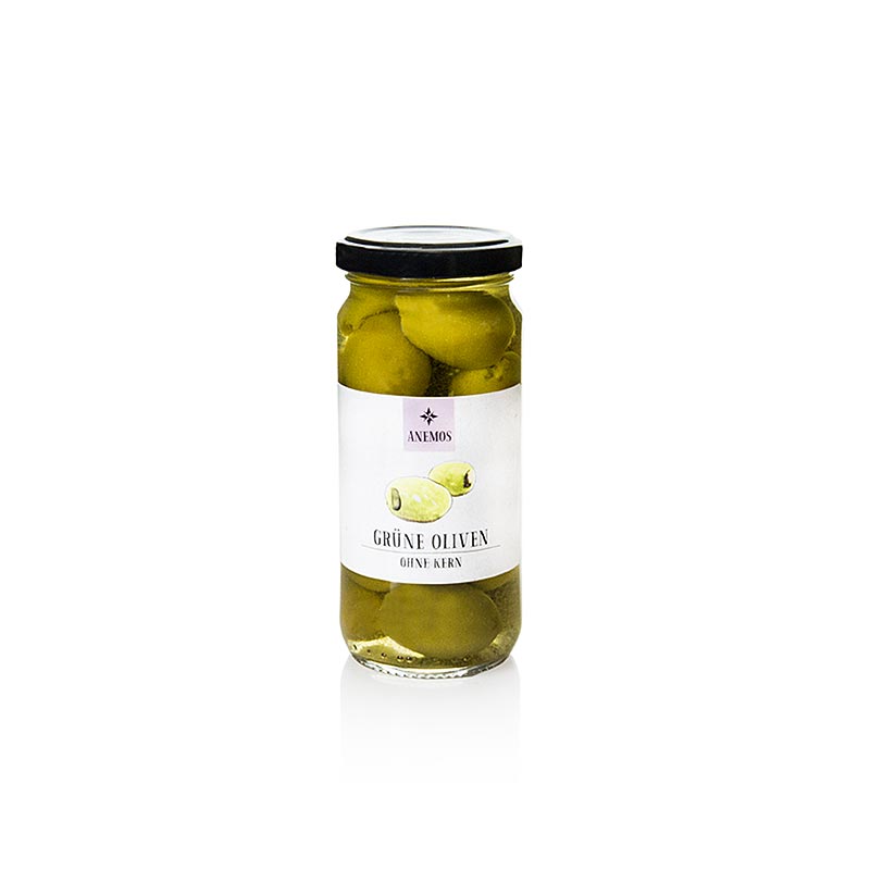 Groene olijven, zonder pit, in pekel, ANEMOS, 227 g