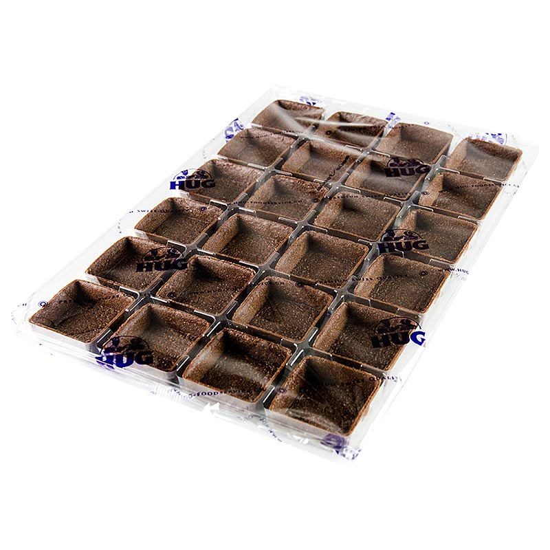 Desserttaartjes - Filigrano, vierkant, 5,3 cm, H 1,8 cm, chocoladekruimeldeeg, 2,016 kg, 144 stuks