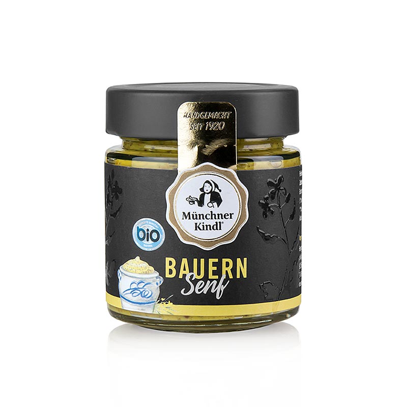 Münchner Kindl boerenmosterd, middelscherpe mosterd met mosterdzaadjes, BIO, 125 ml
