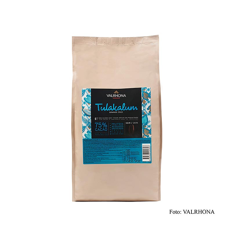 Valrhona Tulakalum, donkere couverture, callets, 75% cacao, 3 kg