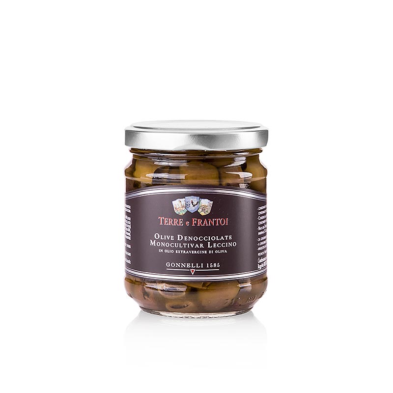Zwarte olijven, zonder pit (Denocciolate), in olijfolie, Terre e Frantoi Gonnelli, 180 g
