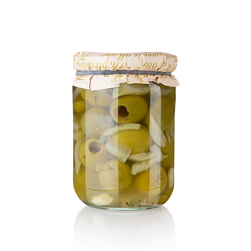 Groene olijven, zonder pit, Gordal, met uien, Torremar S.L., 580 g