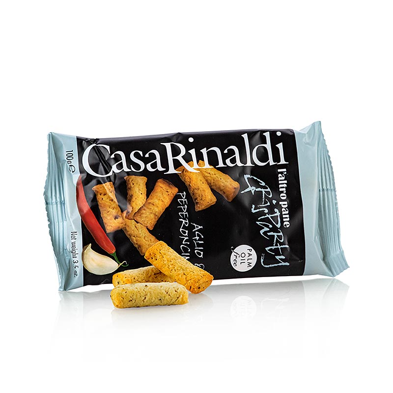 Grisparty - Mini Grissini knabbelsnacks met knoflook & chili, Casa Rinaldi, 100 g