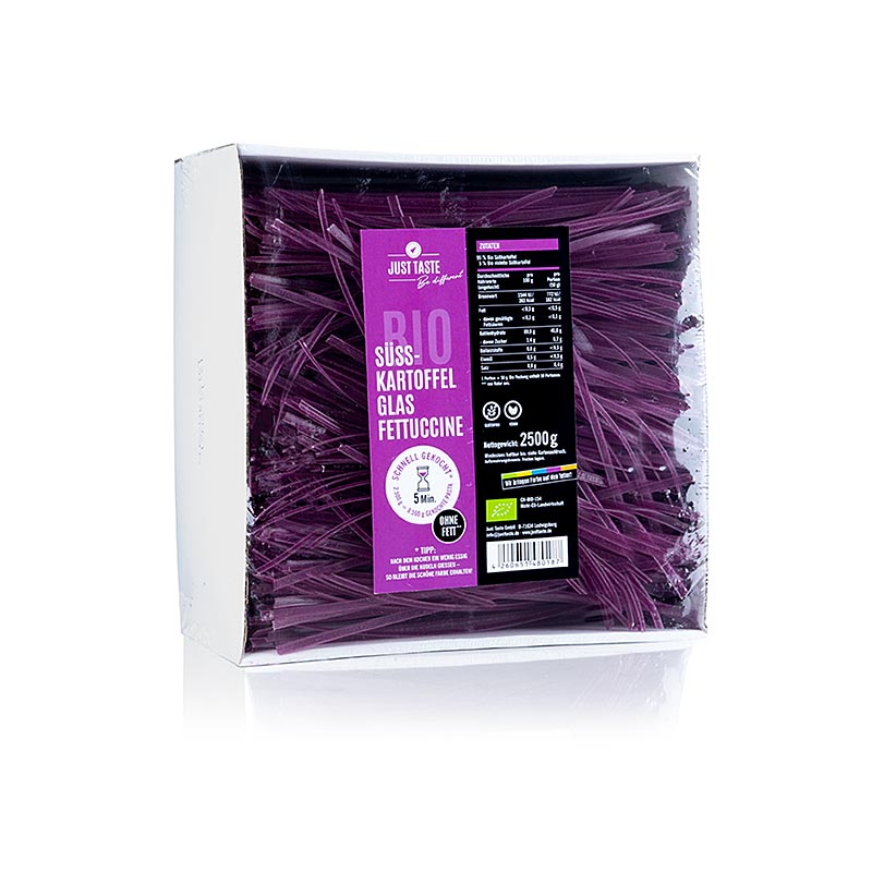 Just Taste Paarse zoete aardappel glasnoedel fettuccine, glutenvrij, biologisch, 2,5 kg