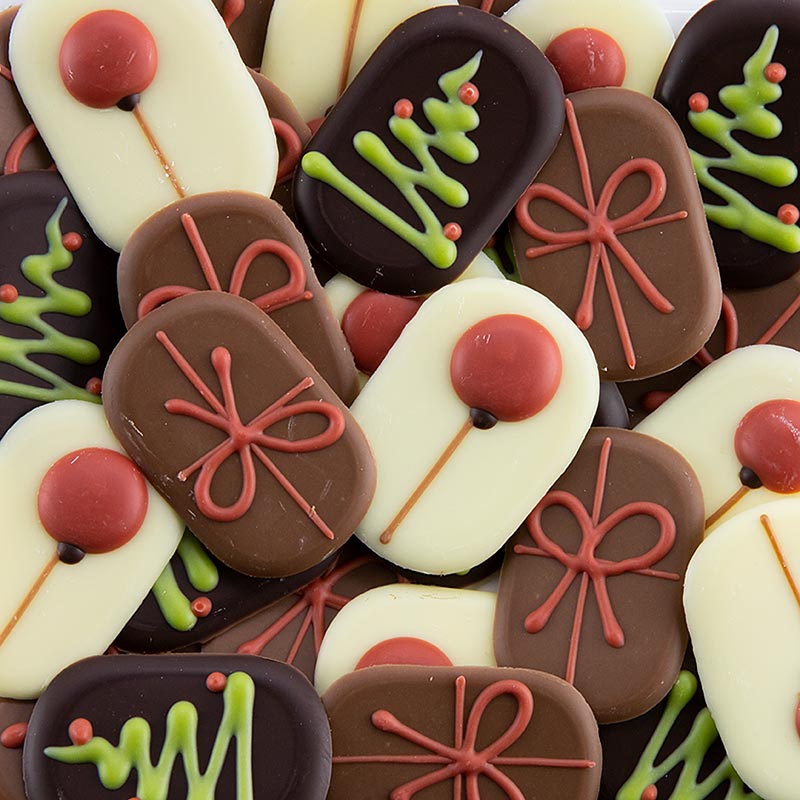Chocolade toppers "Merry Cristmas" 3 designs, 40x25mm, Dobla (77794), 423 g, 189 st.