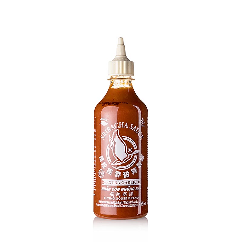 Chilisaus - Sriracha zonder MSG, pittig, met knoflook, knijpfles, Flying Goose, 455 ml