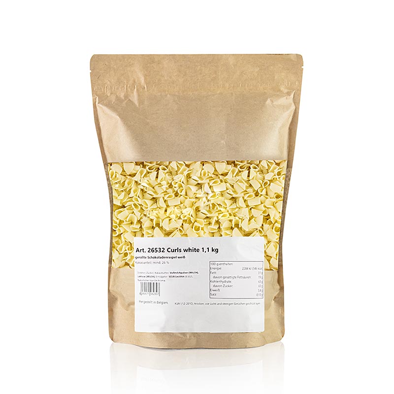 Chocoladegarnituurkrullen Blüte wit (Curls white), 1,1 kg