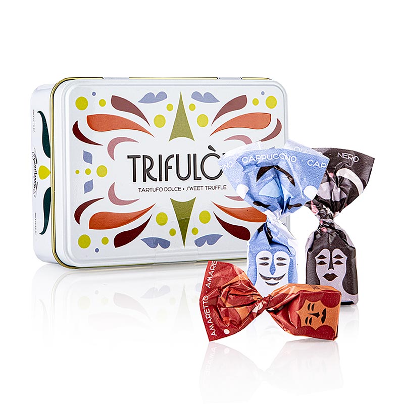 Tartuflanghe Mini-truffelpralines "trifulòt", in metalen geschenkdoos, 3 soorten (DCA), ca. 7 g 100 g
