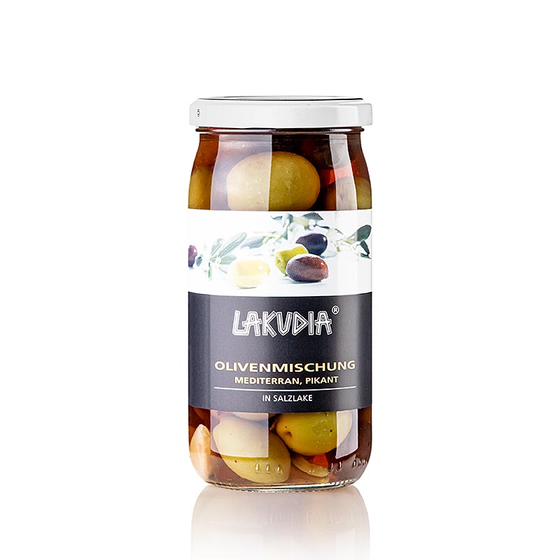 Olijvenmix mediterraan pikant, met chili, Lakudia, 355 g