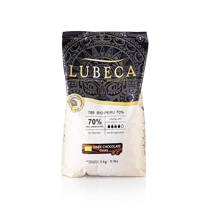 Lubeca Peru, donkere chocoladecouverture, 70%, callets, BIO, 5 kg