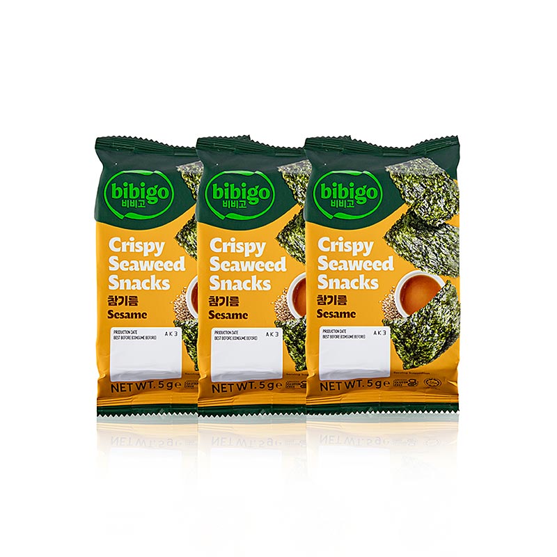 Seetang Snack Sesame Oil, knapperige zeewierblaadjes, Bibigo, 15 g