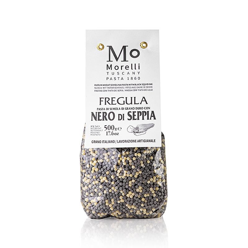 Pasta Fregula (Fregola) Nero di Seppia (met inktvisinkt) Morelli 1860, 500 g