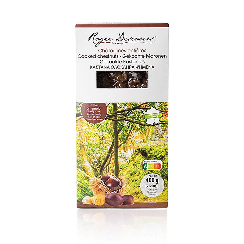 Roger Descours kastanjes, heel, gepeld, gekookt, vacuümverpakt, 400 g, 2 x 200 g
