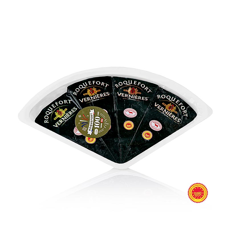 Roquefort AOP Vernières, blauwschimmelkaas, portiegrootte, 100 g, 4 x 25 g
