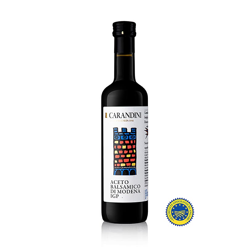 500 ml fles Carandini Aceto Balsamico Modena BGA, 6 maanden gerijpt, met kleurrijk kasteel op etiket