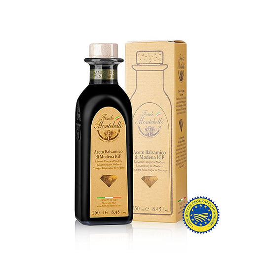 Fondo Montebello - Aceto Balsamico di Modena BGA, FM 02, 250 ml is een heerlijke en hoogwaardige balsamico azijn uit Modena, Italië, in een fles van 250 ml
