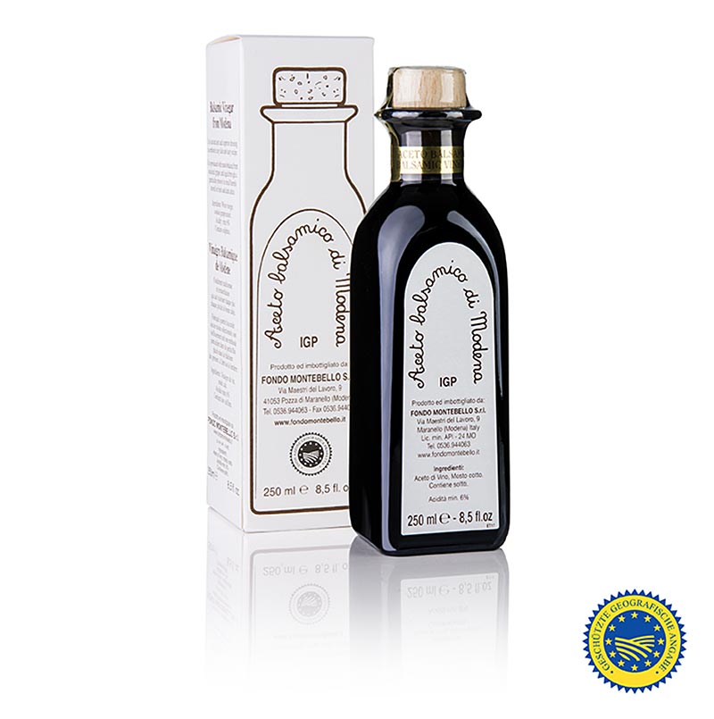 Fondo Montebello - Aceto Balsamico di Modena g.g.A., FM 01, witte kartonnen doos, 250 ml