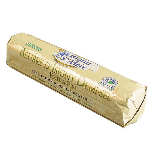 250 gram zoute boter 'Beurre d'Isigny' Demi Sel uit Frankrijk, verpakt in een verpakking
