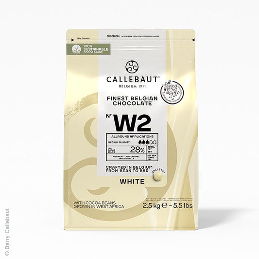 Witte chocolade, callets, 28% cacaoboter, 22% melk, 2,5 kg