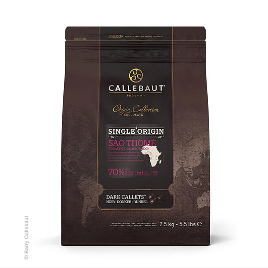 2,5 kg donkere couverture Callets met 70% cacao, Origine Sao Thomé productafbeelding