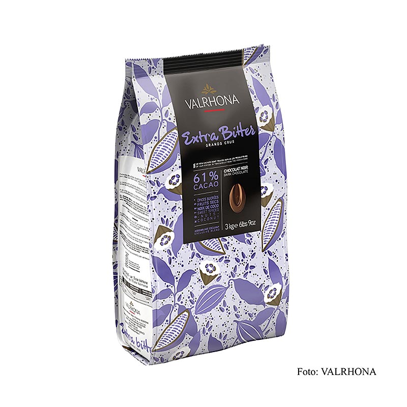 Valrhona Extra Bitter, donkere couverture, callets, 61% cacao, 3 kg