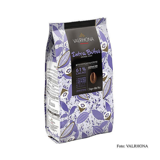 Valrhona Extra Bitter, donkere couverture, callets, 61% cacao, 3 kg