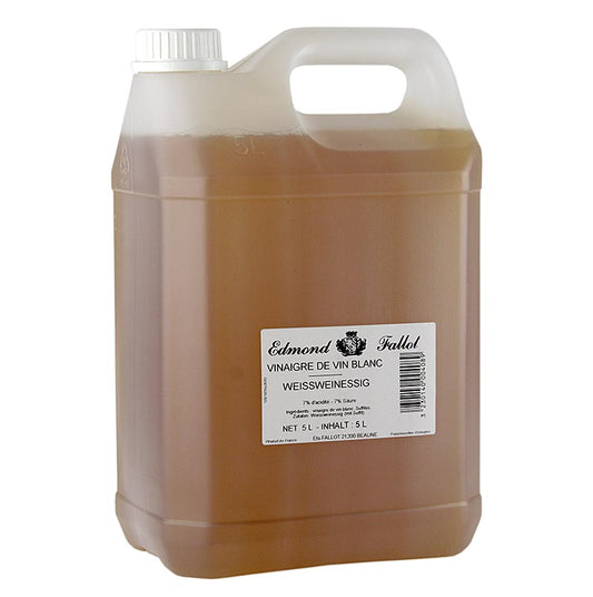 Oude witte wijnazijn van Fallot, verpakt in een fles van 5 liter, perfect voor het verrijken van salades en dressings