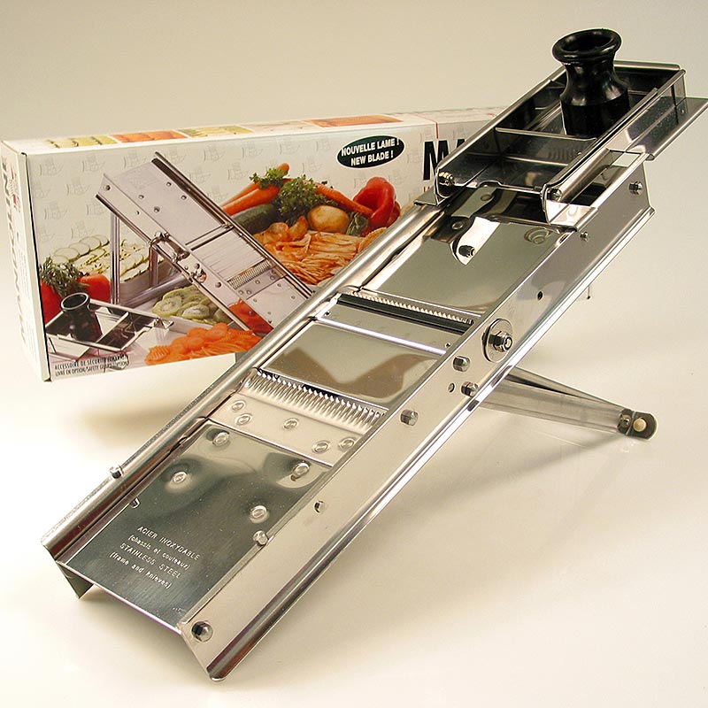 Mandoline CLASSIQUE compleet, roestvrij staal, mes glad en gekruld, julienne 3 en 10mm, 1 stuk - Keukenhulpmiddel voor het snijden van groenten en fruit in verschillende diktes en vormen
