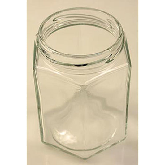 Glas, zeshoekig, 287 ml, ø 63 mm opening, zonder deksel, 1 stuk