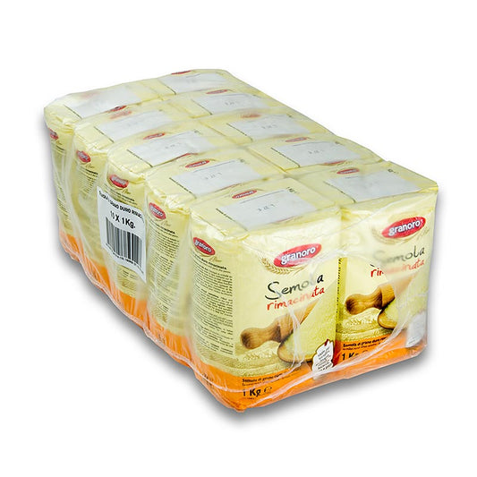 Griesmeel van harde tarwe, Semola rimacinata, Granoro, 10 kg, 10 x 1000g - hoogwaardig Italiaans griesmeel voor heerlijke pastagerechten