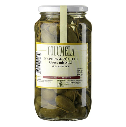 Kappertjesvruchten, medium, met steeltje, ø 15-18 mm, Columela, 950 g
