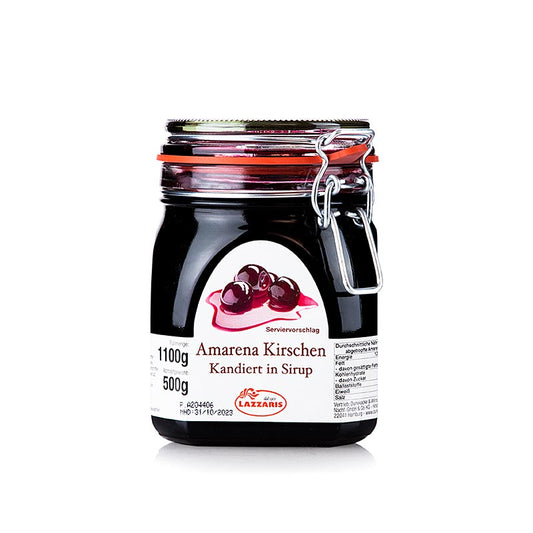 Amarena kersen op siroop in een pot van 1,1 kg, perfect voor desserts en bakken