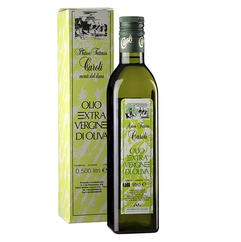 Extra vierge olijfolie van eerste persing, Caroli Antica Fattoria, 500 ml fles