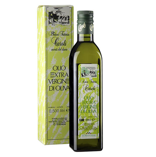 Extra vierge olijfolie van eerste persing, Caroli Antica Fattoria, 500 ml fles