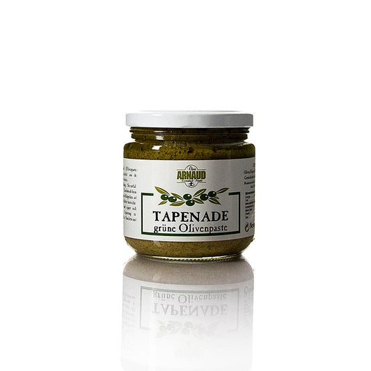 Biologische Olijfpasta tapenade van groene olijven, 400 g, van het merk Arnaud
