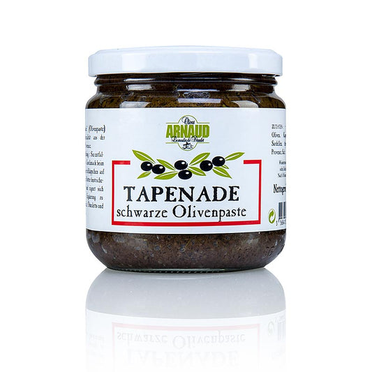 Olijfpasta - tapenade, zwarte olijven van het merk Arnaud, in een pot van 400 gram