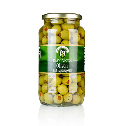 Groene olijven, zonder pit, met paprikapasta, in pekel, Raffinesse, 935 g