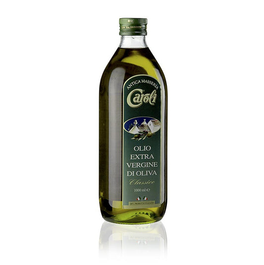 Extra vierge olijfolie van eerste persing, Caroli Antica Masseria Classico, met een delicaat fruitige smaak, in een fles van 1 liter