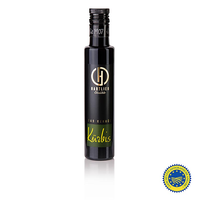 Pompoenpitolie van Stiermarken BGA, 100% puur, Hartlieb, 250 ml - Een hoogwaardige en pure pompoenpitolie afkomstig uit Stiermarken, Oostenrijk, perfect voor culinair gebruik en met een inhoud van 250 ml